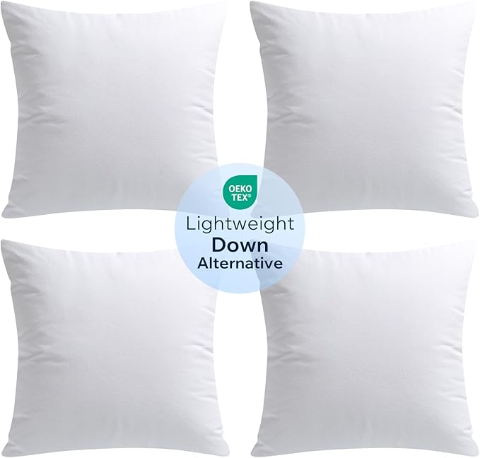 Phantoscope 18x18 Pillow Inserts, Set of 4 Lightweight Down Alternative Throw Pillows for Couch, Soft Indoor Decorative Pillow Forms Cushion Inserts for Bed