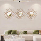 3 Pack Metal Mirrors for Wall Sunburst Wall Mirrors Home Décor Decorative Hanging Wall Art for Living Room Bedroom Entryway (Rose Gold2, Flowers)