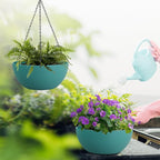 13 inch Large Hanging Planters Plant Pots for Outdoor Indoor Plants with Drainage Holes and Chain, 2 Pack Round Hanging Flower Pots for Garden Home Porch Decor, Blue Green