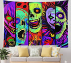 Atrippy Blacklight Halloween Horror Wall Decor Tapestry for Bedroom, UV Reactive Skull Skeleton Tapestries, Black Light Gothic Face Neon Aesthetic Wall Hanging for Dorm Living Room 36x48 Inches