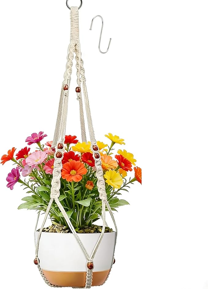 35 inch Macrame Plant Hanger for 5-10 Pot Indoor wall Window Boho Long Crochet White Rope Hanging Planters for Plant Holder Outdoor (Ivory2)