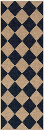 Lahome Colette Checkered Easy Jute Runner, 2x6 Kitchen Runner Rug Non Slip Washable Outdoor Rug for Entryway Indoor, Checkerboard Black Indoor Outdoor Carpet for Hallway 6ft Entry Front Door