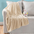 MIULEE Fleece Blanket with Stripe Pattern Fuzzy Flannel Throw Blanket Plush Warm Cozy Boho Decor 30"x40" Beige