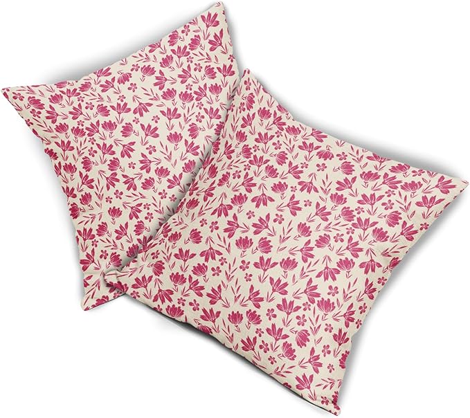 Hot Pink Floral Pillow Covers 24x24 Set of 2 Vintage Rustic Old Style Cute Small Flower Cream Print Decorative Outdoor Pillowcases Farmhouse Throw Cushion Case Decor for Couch Sofa Bed