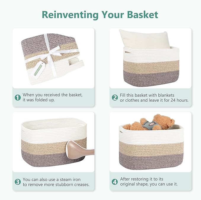 Cotton Rope Storage Basket, 15x10x9 Inches, Woven Basket for Shelves, Clothes, Towels, Books, and Laundry, Black/White (2 Pack)