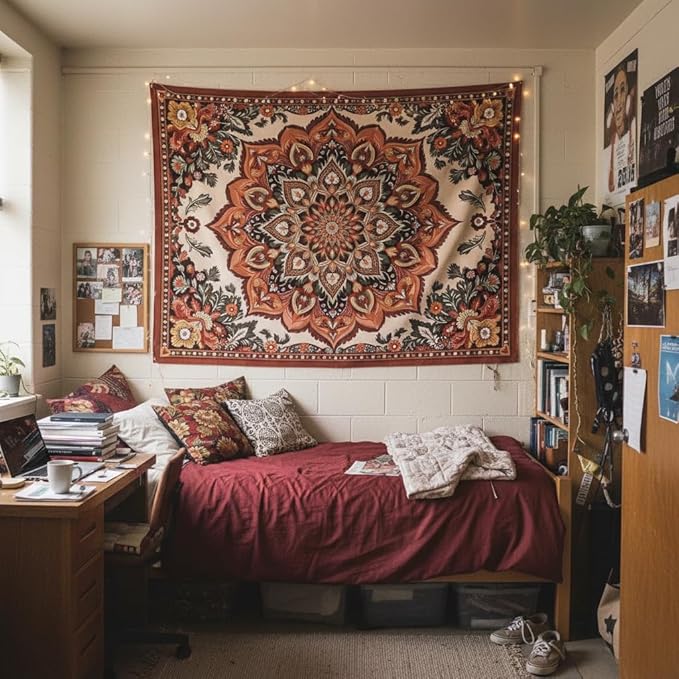 Accnicc Vintage Floral Mandala Tapestry Wall Hanging Boho Flower Tapestry Aesthetic Retro Bohemian Hippie Indian Cute Small Tapestries for Bedroom Living Room Dorm Decor 48 x 36 Inch