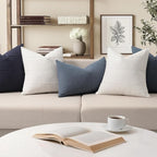 Decorative Linen Throw Pillow Covers 20x20 Set of 2 Solid handcrafted Striped Cushion Covers for Bed Soft Modern Farmhouse Neutral Pillowcase for Couch Bedroom Living Room Home Decor(Cream White)