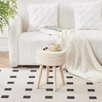 Cpintltr Round Ottoman Footstool Natural Seagrass Foot Stool Pouf Ottomans with Solid Wood Legs Hand Weave Hyacinth Footrest Step Stool for Living Room Balcony Garden Natural & Beige