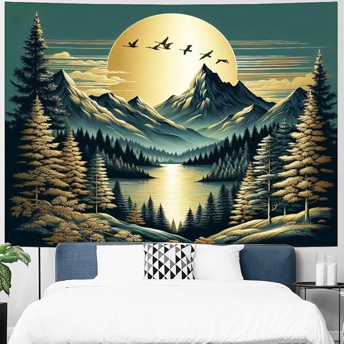 Generleo Mountain Moon Tapestry Forest Tree Tapestries Nature Landscape Tapestries Vintage Aesthetic Tapestry Wall Hanging for Bedroom Decor