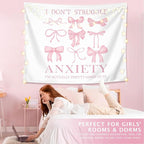 LIANGW Coquette Mental Health Pink Bow Tapestry Wall Hanging, Coquette Preppy Room Decor, Pink Girly Aesthetic Wall Blanket Decor for Girls Room Dorm Apartment, 50x60 Inch