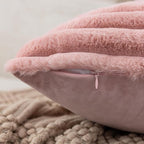 ZLINA Set of 2 Baby Pink Faux Fur Decorative Throw Pillow Covers Fluffy Striped Pillowcase Cushion Covers 26 x 26 Inch Decor Sofa Couch Bedroom