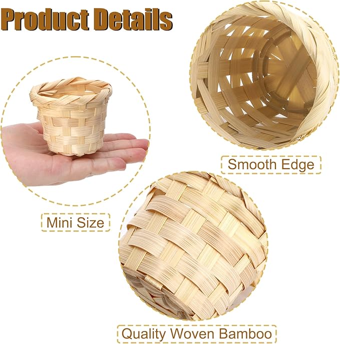 Fasmov 20 Pack Mini Bamboo Woven Baskets, 2.4 x 3 InchMini Wood Wicker Storage Bins for Desktop Organization, Round Flower Baskets, Clutter Organizer Basket, Tiny Woven Basket for Crafts