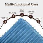 Unstuffed Pouf Ottoman Cover Soft Storage Extra Seat Farmhouse Comfortable Bohemian Poufs Accent Footrest 20x20x8 Inches for Living Room Bedroom Study Nook (Blue, Square)