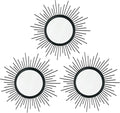 3 Pack Metal Mirrors for Wall Sunburst Wall Mirrors Home Décor Decorative Hanging Wall Art for Living Room Bedroom Entryway (Black, Sunburst)