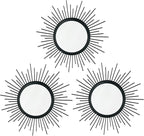 3 Pack Metal Mirrors for Wall Sunburst Wall Mirrors Home Décor Decorative Hanging Wall Art for Living Room Bedroom Entryway (Black, Sunburst)