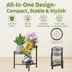 3-Tier Plant Stand Outdoor,Metal Plant Stand for Multiple Plants, Folding Tall Plant Rack Display Shelf for Corner Living Room Porch Patio Garden Office - BalckCircle
