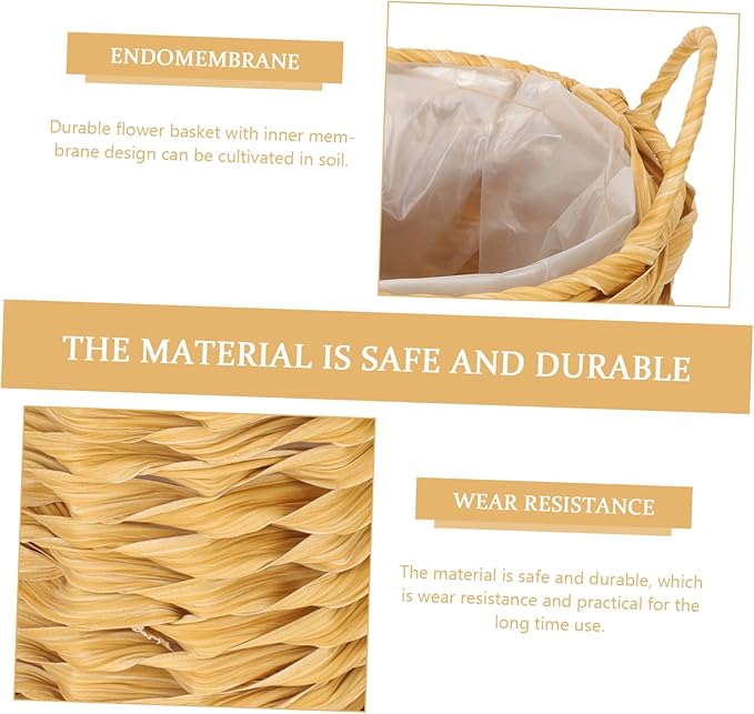 TOYANDONA Woven Basket with Liner Flower Pots Outdoor Basket for Plant Seagrass Pot for Plants Indoor Rattan Decorations Small Wicker Planter Indoor Tabletop Decor Planter Decor Khaki Iron