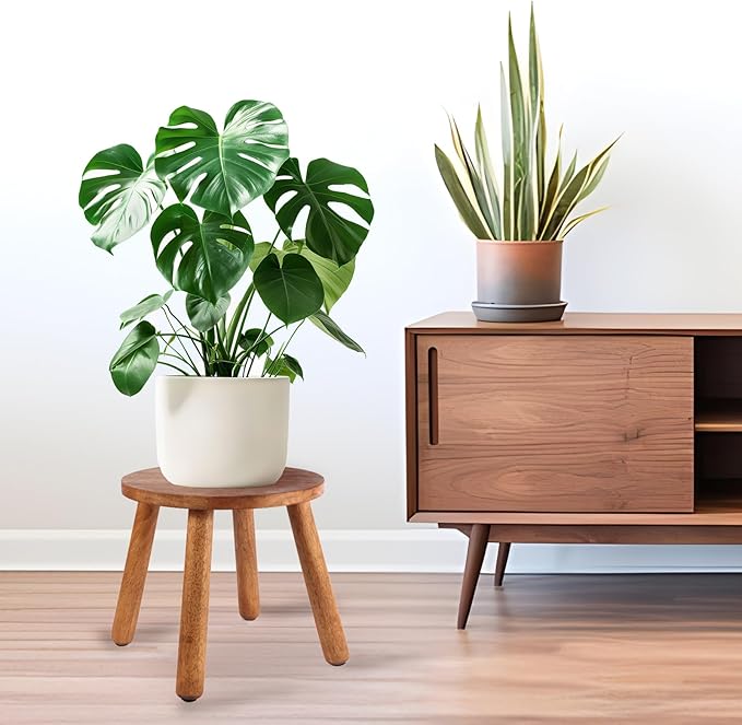 Round Solid Wooden Step Stool， Garden Stool，9.3''H,Plant Stool ，Wood Legs Detachable for Plant Stand, Kitchen, Bathroom，Bedroom，Livingroom (Walnut, 9.3inch)