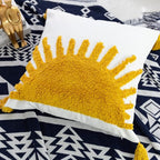 Golden Yellow Sun Woven Tufted Throw Pillow Cover,Boho Ethinc Cozy Cushion Cover for Bedroom Living Room Couch,Regalo para Navidad,18x18 Inches