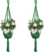 USLAI Macrame Plant Hanger Indoor Outdoor, Fits 3 to 6.5 inch Pots, Hanging Planter Holder with Beads and Tassels, Boho Home Decor, 35+35 Inch, Green (POTS NOT Included)