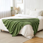 MIULEE Moss Green Throw Blanket 3D Ribbed Jacquard Fleece Flannel Velvet Plush Decorative Bed Blanket (Throw, 50" x 60") - Super Soft, Lightweight, Warm and Cozy for Couch Sofa