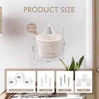 Fabric Wall Hanging Baskets - 3Pack Woven Pouchs Boho Style Wall Mounted Bag with Adhesive Hooks, Storage Organizers and Decoration Pocket Caddy Bins on Door Rack (White & White, Large)