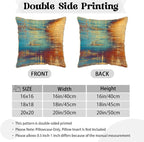 KSLIDS Vintage Abstract Soft Velvet Throw Pillow Covers Set of 2 Blue Orange Messy Rust Painting Decorative Pillow Covers 16x16 Inch Colorful Art Pillow Case for Sofa Couch Living Room Home Decor