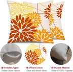 DFXSZ Brown Yellow Fall Pillow Cover 16X16 Inch Set of 2 Outdoor Waterproof Floral Brown Decorative Pillowcase Decor for Couch Patio Funiture Garden Print Polyester Cushion Cover 01M16