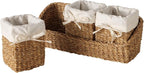 Organizer Basket Set, Set of 4, Includes 3 Lined Removable Bin-Baskets, One Caddy-Utility Basket, Handmade, Sea Grass, Cotton, Bow Ties, Honey Color, 15.75 Inches