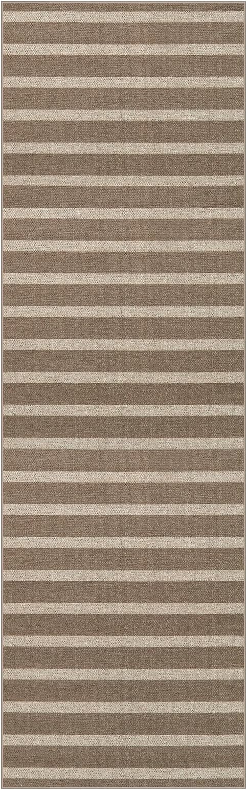 Lahome Elance Striped Easy Jute Kitchen Runner, 2x8 Washable Indoor Outdoor Entryway Runner Rug, Farmhouse Neutral Non Slip Non Shedding Carpet for Hallway Porch Foyer, Khaki