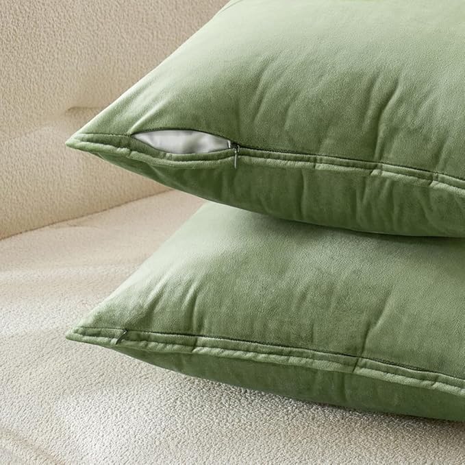 MIULEE Sage Green Velvet Throw Pillow Covers 18x18 Soft Decorative Solid Square Cushion Cases Pack of 2 Modern Luxury Home Decor for Couch, Sofa, Bedroom