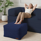 MeMoreCool Square Stuffed Pouf Ottoman Foot Rest, Stripe Furry Floor Pouf Foot Stool with Foam Chunk Filling, Soft Fluffy Stuffed Ottoman Footrest for Living Room, Corduroy Navy