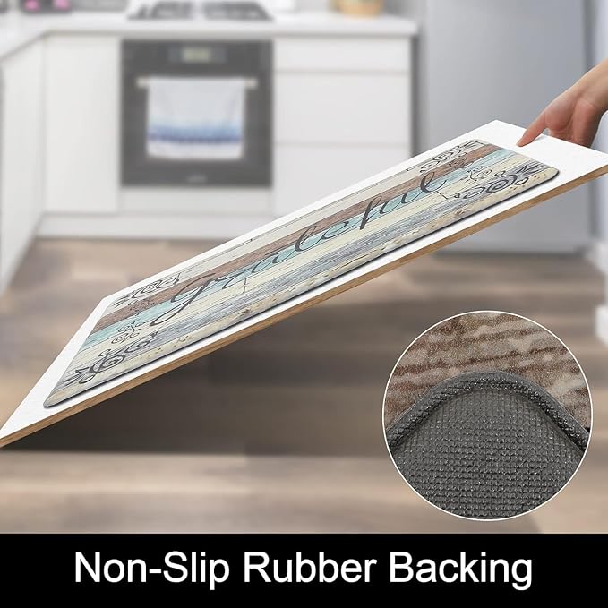 HEBE Anti Fatigue Kitchen Mat Set of 2 Non Slip Cushioned Kitchen Mats for Floor Waterproof Farmhouse Kitchen Rugs and Mats Set Comfort Standing Desk Mat Carpet for Sink,Office,Laundry