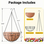 ZeeDix 2 Pack 14 Inch Metal Outdoor Plant Hanging Baskets, Round Wire Planter Basket with Coco Coir Liner, Large Hanging Flower Pots for Outdoor Garden Yard Patio Porch Balcony Decor