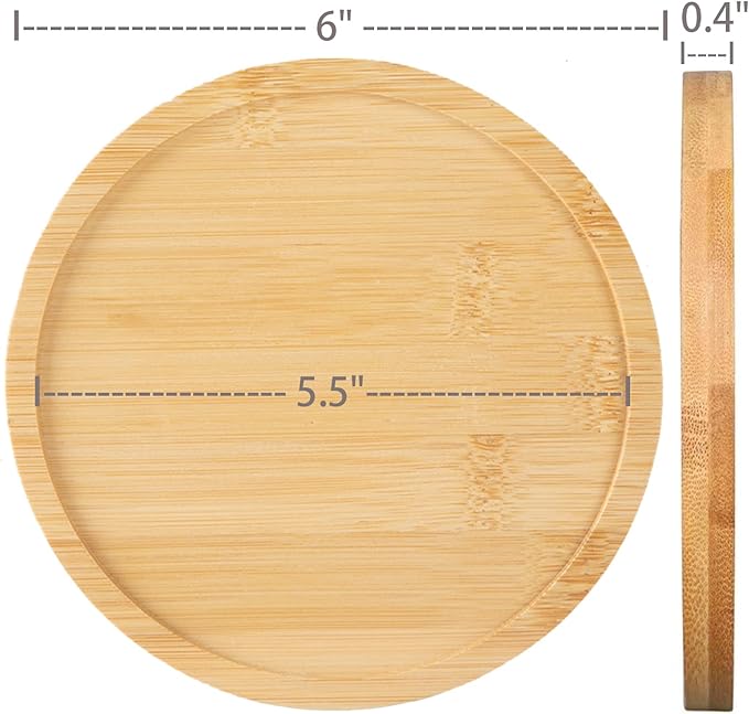 3 Pack Bamboo Saucer, 6 Inch Plant Saucer, 5" Cactus Plant Tray, Round Bamboo Tray for Modern Ceramic Flower Pot, Planter Pot, Cup Holder, Spoon Holder, Kitchen Utensil Rest