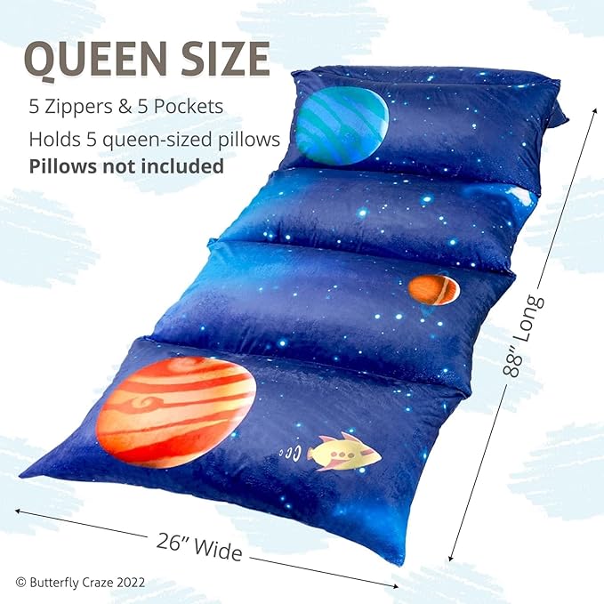 Butterfly Craze Floor Pillow Case - Customizable Queen Floor Bed Insert - Plush Lounger & Studio Apartment Essential - Machine Washable Cover for Guest Bed & Sleeping Pad - Galaxy Blue, Queen