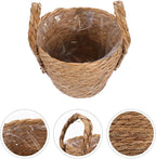 GALPADA Braided Straw Flowerpot Basket with Handles, 16cm Diameter Handmade Planter for Indoor Plants, Boho Retro Style Plant Basket for Home Décor and Greenery