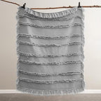 HORIMOTE HOME Stone Washed Quilted Throw Blanket with Ruffle Fringe Design - Soft & Chic Rustic Decorative Blanket for Couch, Bed, Chair - Pre-Washed Grey Boho Style - 50"x60"