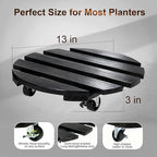 2 Pack Plant Caddy with Wheels 13'' Rolling Plant Stand Indoor Outdoor, Heavy Duty Wooden Plant Stand with Wheels 300Lbs Capacity with 360°Lockable Rolling Base for Pot, Planter, Tray, Patio