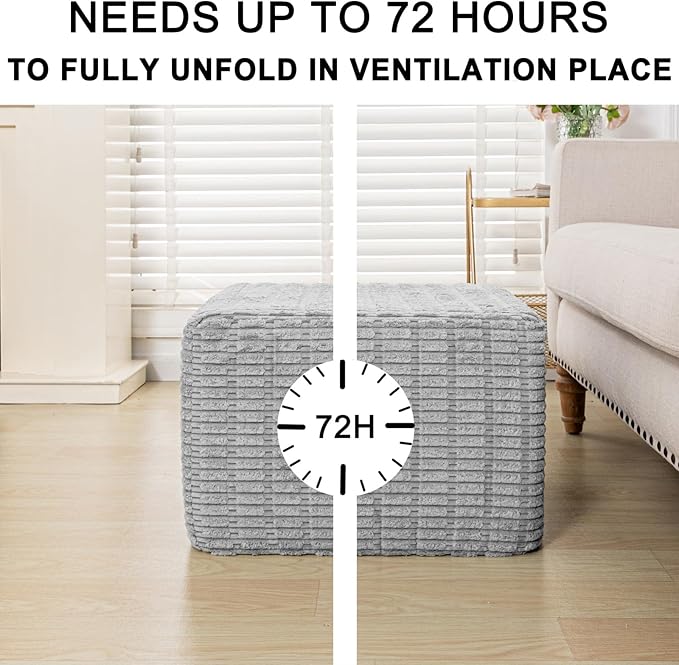 Asuprui Round Square Pouf Ottoman Foot Rest – Lightweight Modern Footstool with Plush Foam Filling, Perfect for Living Room Decor & Cozy Comfort – 20x20x14 Inch Chic Accent Piece (Light Gray)