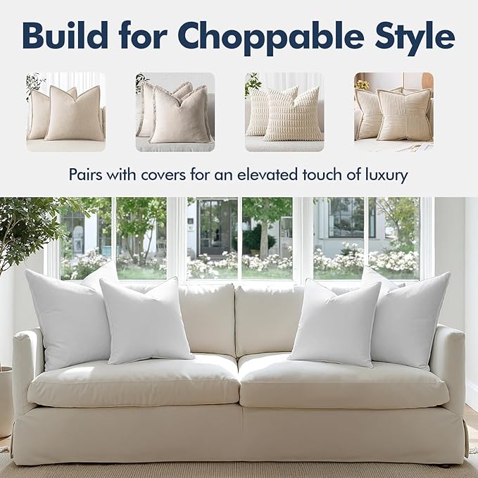MIULEE 22x22 Pillow Inserts, Pack of 2 Down Feather Premium Throw Pillows with Cotton Fabric for Bed Couch Living Room Sofa