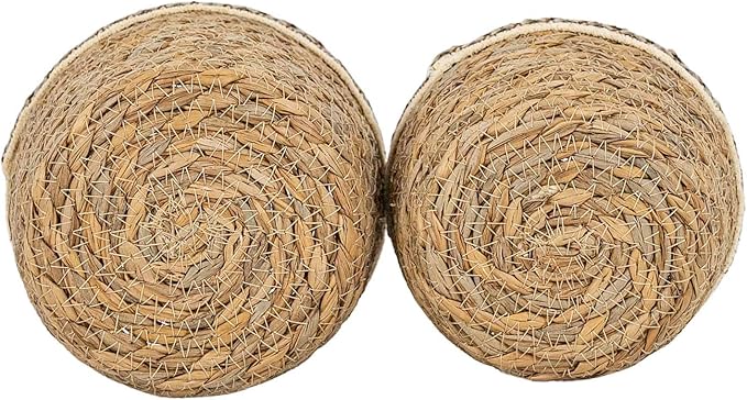 Foreside Home and Garden Set of 2 Embroidered Rim Baskets Natural Seagrass & Jute by Foreside Home & Garden