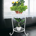 White Metal Plant Stand, 18.5 inch Tall 2 Tier Potted Holder Rack, Heavy Duty Flower Pot Shelf for Indoor Outdoor Patio Balcony Corner Garden