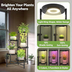iDavosic.ly 5 Tier Large Plant Stand Indoor with Grow Light, Tiered Corner Metal Outdoor Flower Display Holder Shelf with 10 Inch Wide Tray, Folding Tall Rack for Patio Porch Living Room, Black