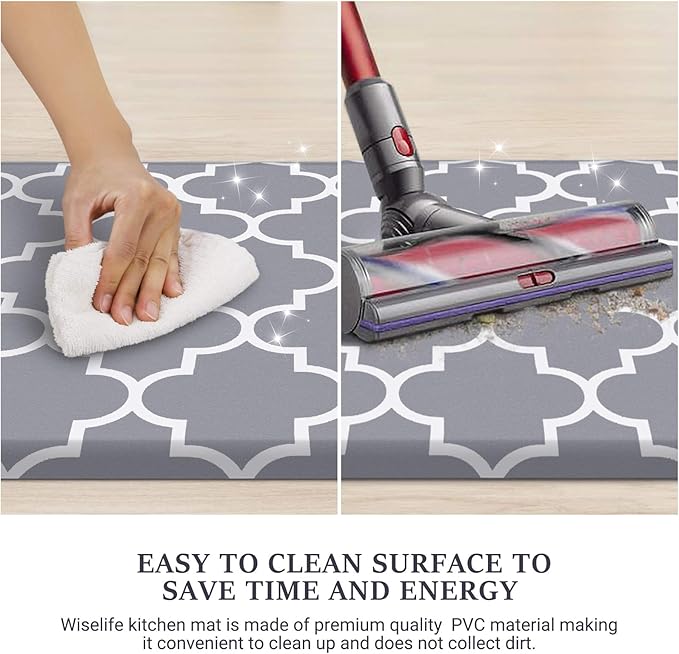 WISELIFE Kitchen Mat Cushioned Anti-Fatigue Rug,17.3"x 39",Non Slip Waterproof and Heavy Duty, PVC Ergonomic Comfort Mat for Kitchen, Floor Home, Office, Sink, Laundry, Grey