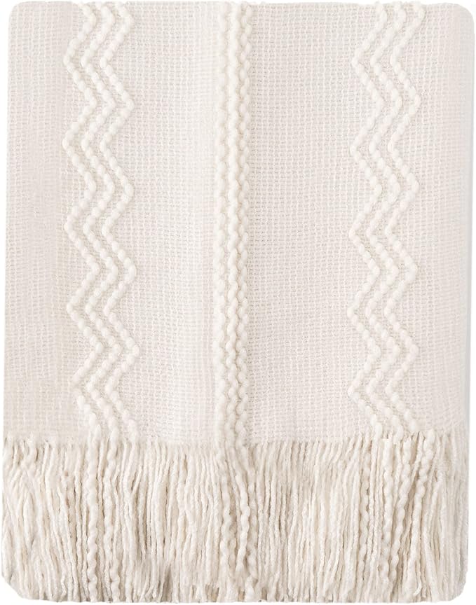 BATTILO HOME Cream Throw Blanket for Couch, Bedroom Decor Boho Throw Blanket, Decorative White Blanket Throw for Sofa Living Room, 50"x60"