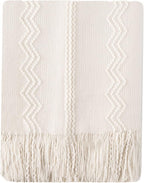 BATTILO HOME Cream Throw Blanket for Couch, Bedroom Decor Boho Throw Blanket, Decorative White Blanket Throw for Sofa Living Room, 50"x60"