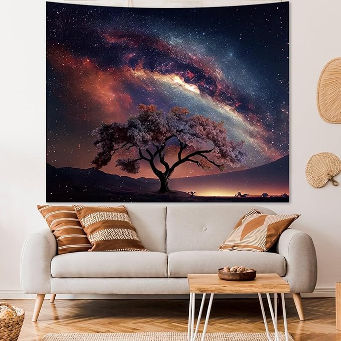 Apdidl Space Galaxy Tapestry Wall Hanging for Bedroom Aesthetic, Nature Starry Night Tree of Life Tapestries, Star Sky Posters Backdrop Decor Wall Tapestry for Men Dorm Living Room Office (60"X79")