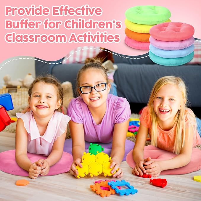 8 Pcs 16 Inch Floor Cushions for Kid, Flexible Seating for Classroom Elementary, 3.15 in Thick Round Floor Pillow, Back to School Furniture for Daycare Preschool Meditation(Bright Color)
