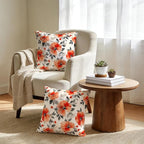 Burnt Orange Watercolor Floral Throw Pillow Covers 18x18 Set of 2, Spring Black Beige Flowers Decorative Pillowcases, Double-Sided Print Cushion Covers for Couch Sofa Bedroom Living Room Spring Decor